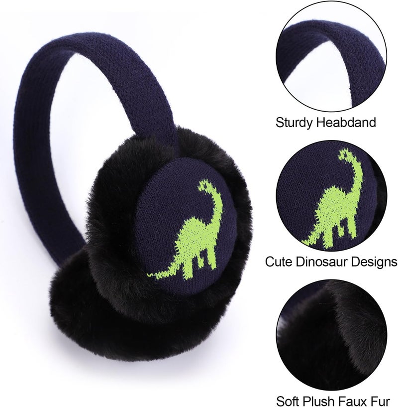 BUTITNOW Toddler Kids Knit Dinosaur Earmuffs Soft Plush Comfortable Winter Outdoor Ear Warmers for Boys Girls - Image 2